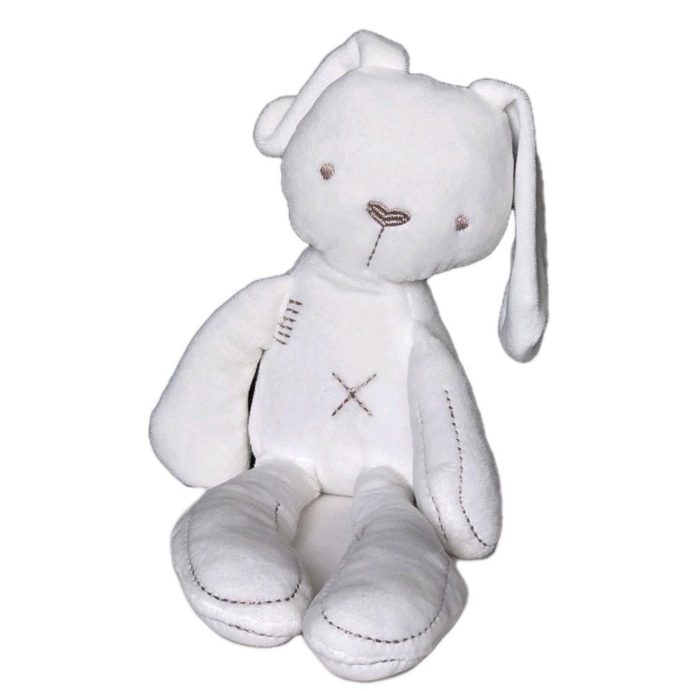 Mamas & Papas White Bunny Rabbit Plush Stuffed Animal Stitched Detail Patchwork